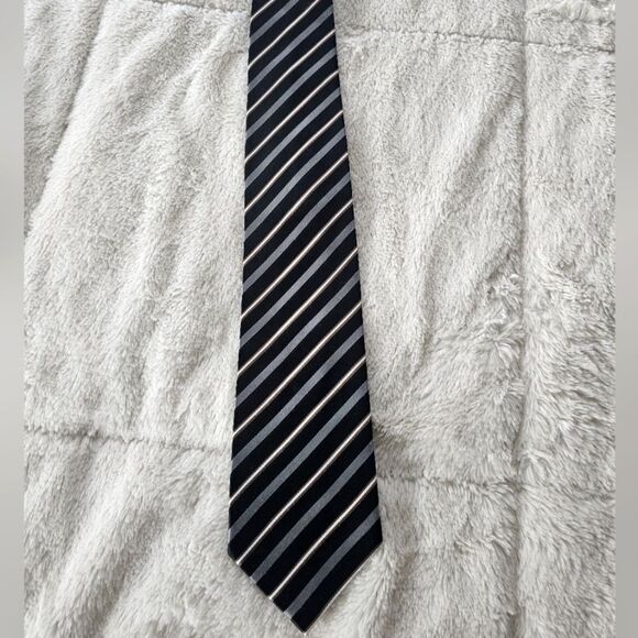 Steel Grey, Black Stripped with Brown and White Necktie 100% Silk Hand Made - Picture 1 of 3